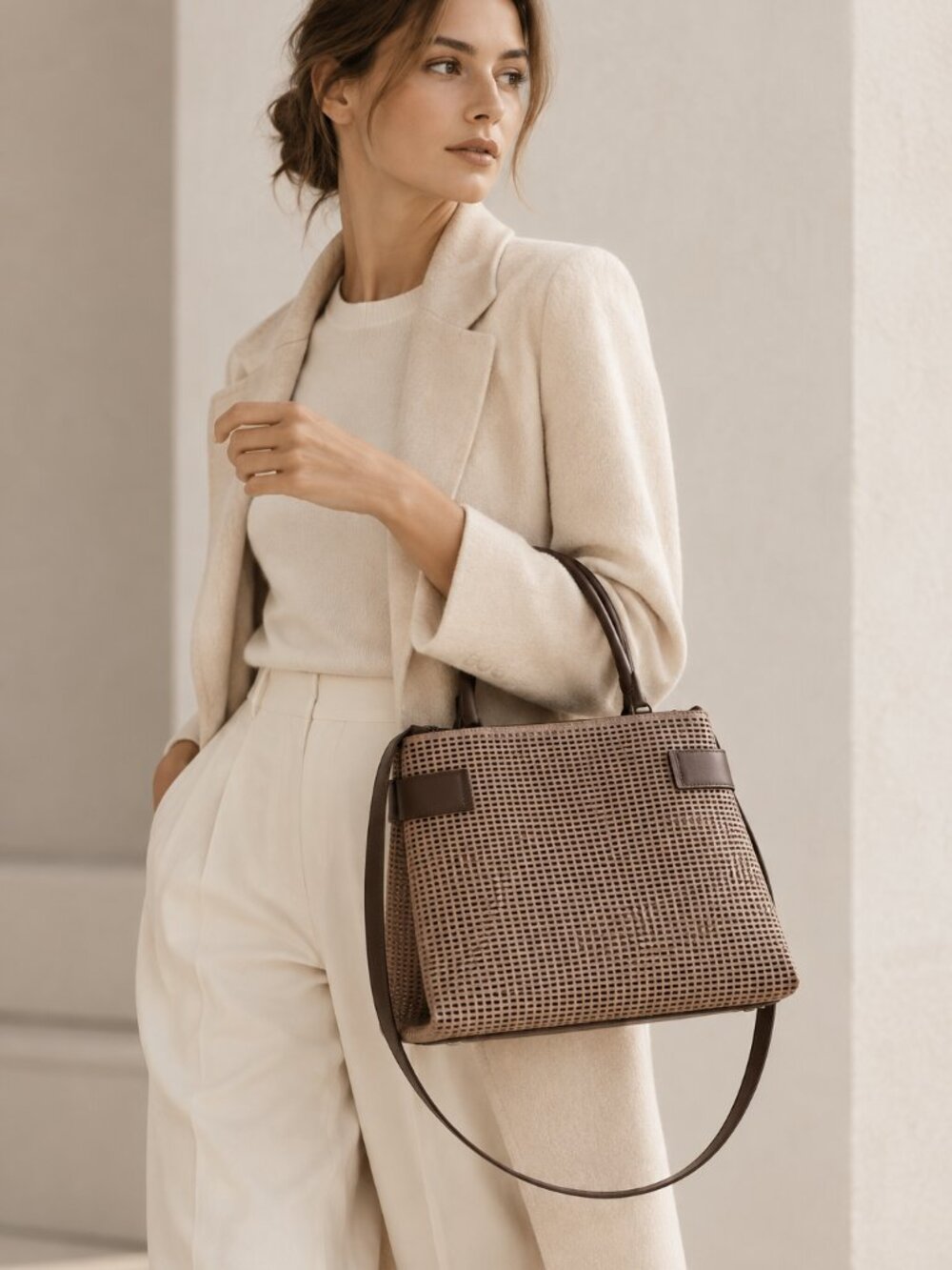 Brunello Cucinelli Essence Bag Brown Metallic Top Handle Monili Crossbody New
